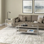 Table basse rectangulaire moderne en verre 45" avec cadre en acier et étagère de rangement pour salon - 45" L x 20" l x 17" H