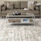 Table basse rectangulaire moderne en verre 45" avec cadre en acier et étagère de rangement pour salon - 45" L x 20" l x 17" H