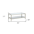 Table basse rectangulaire moderne en verre 45" avec cadre en acier et étagère de rangement pour salon - 45" L x 20" l x 17" H