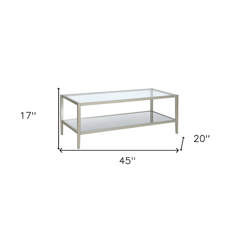 Table basse rectangulaire moderne en verre 45" avec cadre en acier et étagère de rangement pour salon - 45" L x 20" l x 17" H