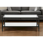 Table basse rectangulaire moderne en verre 45" avec cadre en acier et étagère de rangement pour salon - 45" L x 20" l x 17" H