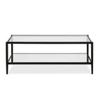Table basse rectangulaire moderne en verre 45" avec cadre en acier et étagère de rangement pour salon - 45" L x 20" l x 17" H