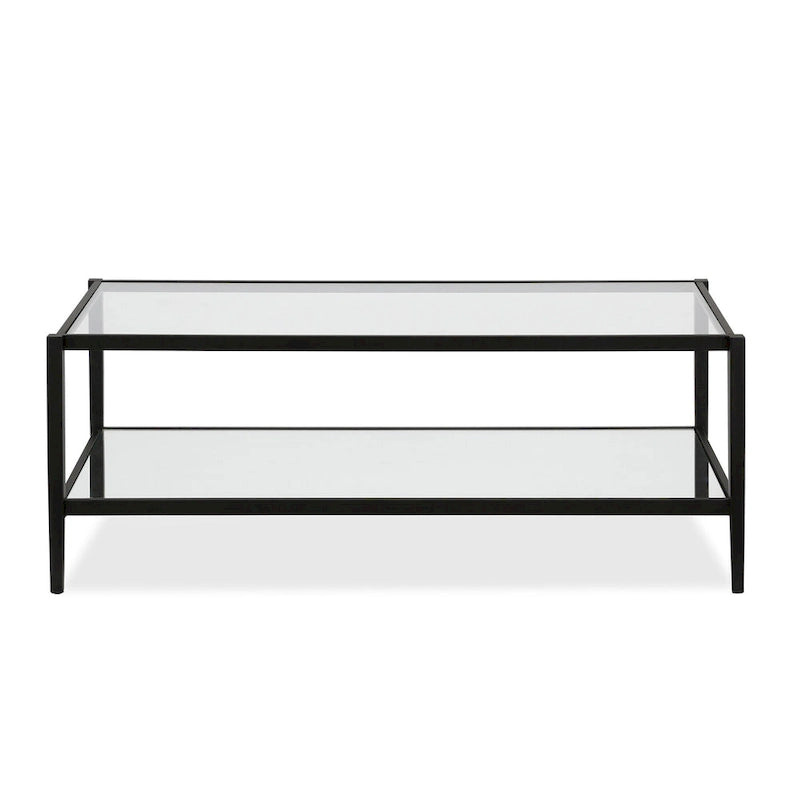 Table basse rectangulaire moderne en verre 45" avec cadre en acier et étagère de rangement pour salon - 45" L x 20" l x 17" H