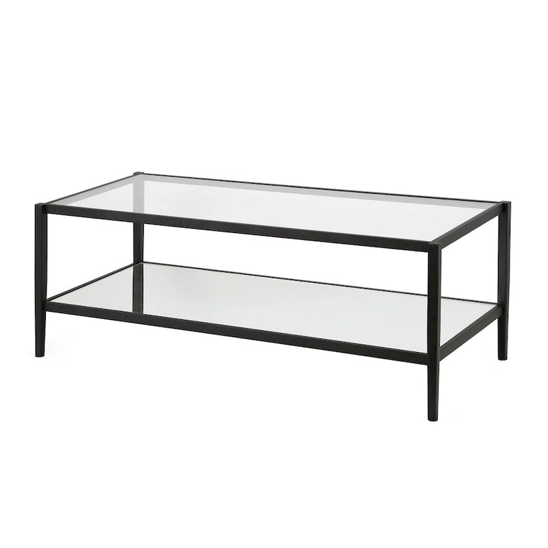 Table basse rectangulaire moderne en verre 45" avec cadre en acier et étagère de rangement pour salon - 45" L x 20" l x 17" H