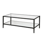 Table basse rectangulaire moderne en verre 45" avec cadre en acier et étagère de rangement pour salon - 45" L x 20" l x 17" H