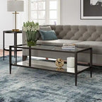 Table basse rectangulaire moderne en verre 45" avec cadre en acier et étagère de rangement pour salon - 45" L x 20" l x 17" H