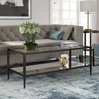 Table basse rectangulaire moderne en verre 45" avec cadre en acier et étagère de rangement pour salon - 45" L x 20" l x 17" H