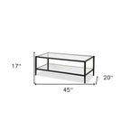 Table basse rectangulaire moderne en verre 45" avec cadre en acier et étagère de rangement pour salon - 45" L x 20" l x 17" H