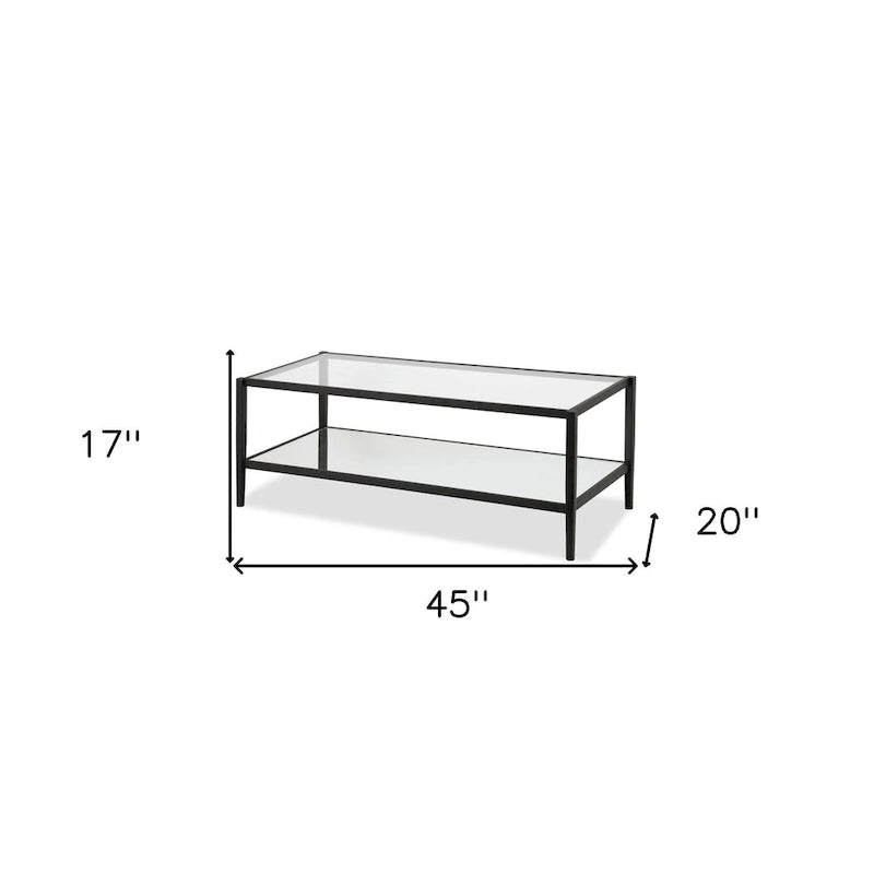 Table basse rectangulaire moderne en verre 45" avec cadre en acier et étagère de rangement pour salon - 45" L x 20" l x 17" H