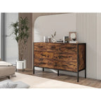 Commode horizontale à 7 tiroirs, Armoire de rangement en bois pour chambre à coucher, Meuble de rangement solide avec cadre en acier robuste
