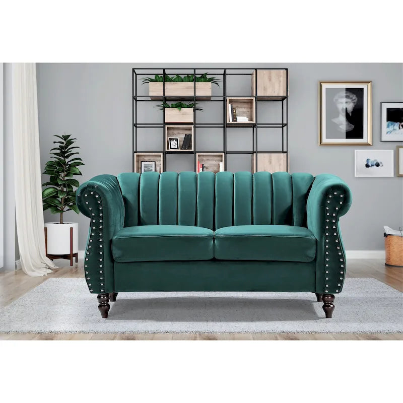 Causeuse Charlot en velours Chesterfield à bras roulés