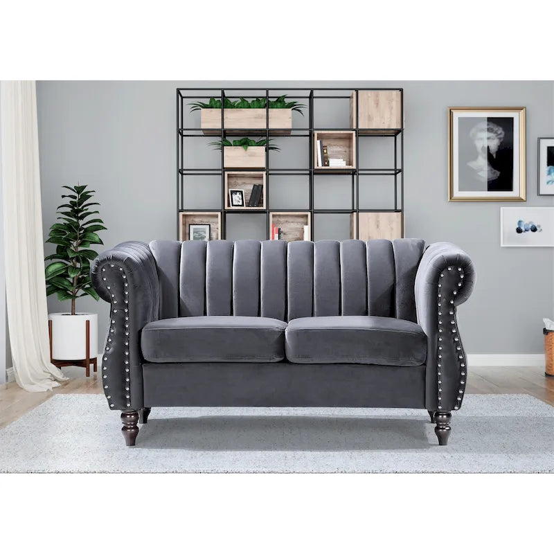 Causeuse Charlot en velours Chesterfield à bras roulés