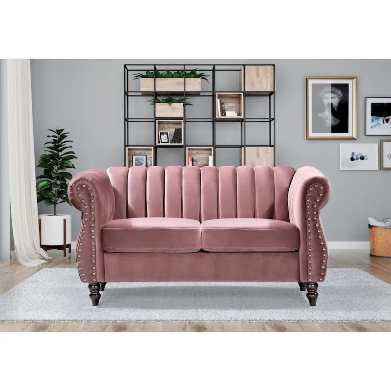Causeuse Charlot en velours Chesterfield à bras roulés