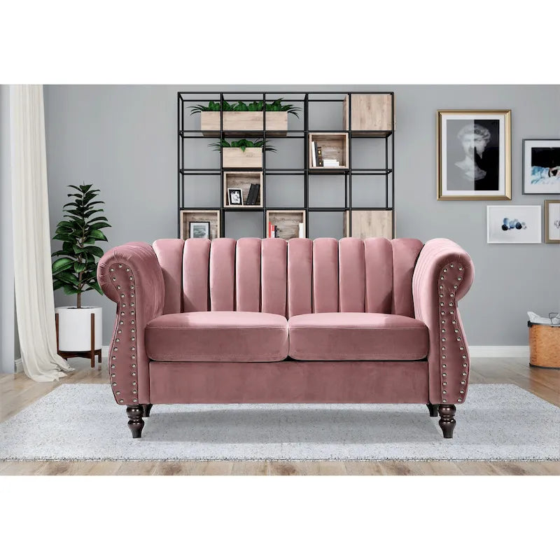 Causeuse Charlot en velours Chesterfield à bras roulés