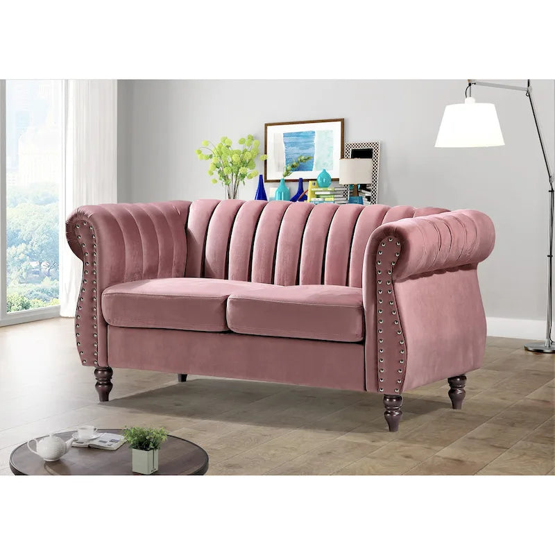 Causeuse Charlot en velours Chesterfield à bras roulés