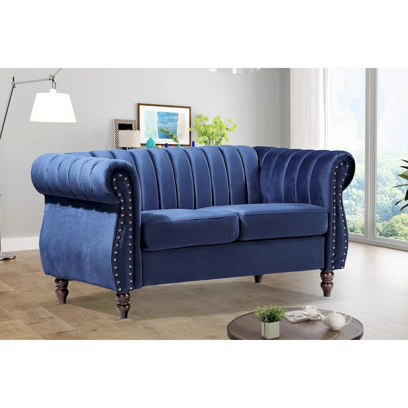 Causeuse Charlot en velours Chesterfield à bras roulés