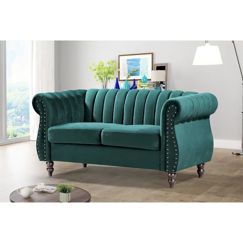 Causeuse Charlot en velours Chesterfield à bras roulés