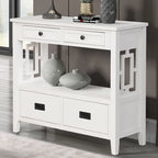 36 Table console en pin rustique, table d'entrée/arrière de canapé avec 4 tiroirs et 1 étagère de rangement