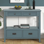 36   Farmhouse Pine Wood Console Table Entry Sofa Table with 4 Drawers & 1 Storage Shelf
