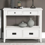 36 Table console en pin rustique, table d'entrée/arrière de canapé avec 4 tiroirs et 1 étagère de rangement