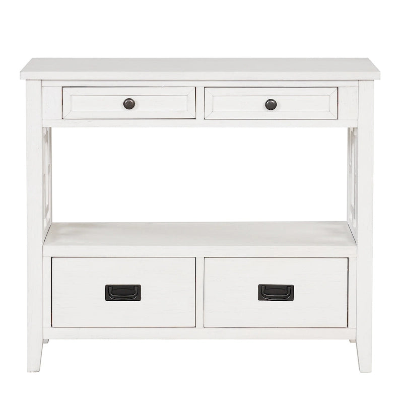 36 Table console en pin rustique, table d'entrée/arrière de canapé avec 4 tiroirs et 1 étagère de rangement