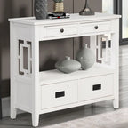 36 Table console en pin rustique, table d'entrée/arrière de canapé avec 4 tiroirs et 1 étagère de rangement