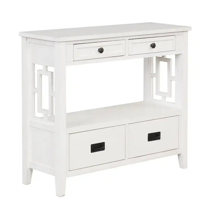 36 Table console en pin rustique, table d'entrée/arrière de canapé avec 4 tiroirs et 1 étagère de rangement