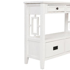 36 Table console en pin rustique, table d'entrée/arrière de canapé avec 4 tiroirs et 1 étagère de rangement