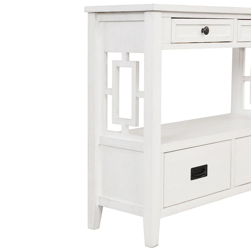 36 Table console en pin rustique, table d'entrée/arrière de canapé avec 4 tiroirs et 1 étagère de rangement