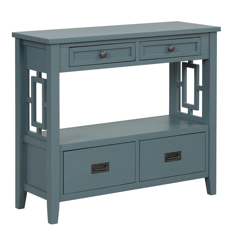 36 Table console en pin rustique, table d'entrée/arrière de canapé avec 4 tiroirs et 1 étagère de rangement