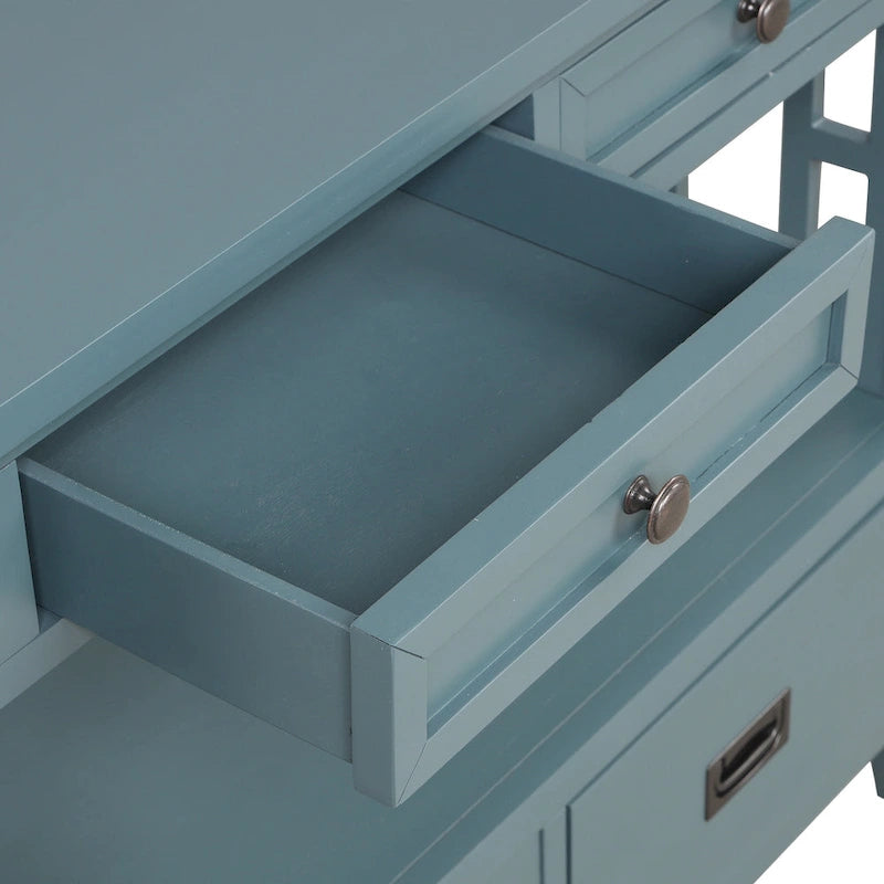 36 Table console en pin rustique, table d'entrée/arrière de canapé avec 4 tiroirs et 1 étagère de rangement