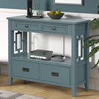 36 Table console en pin rustique, table d'entrée/arrière de canapé avec 4 tiroirs et 1 étagère de rangement