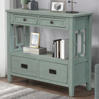 36 Table console en pin rustique, table d'entrée/arrière de canapé avec 4 tiroirs et 1 étagère de rangement