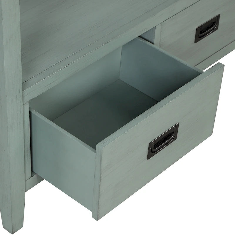 36 Table console en pin rustique, table d'entrée/arrière de canapé avec 4 tiroirs et 1 étagère de rangement