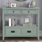 36 Table console en pin rustique, table d'entrée/arrière de canapé avec 4 tiroirs et 1 étagère de rangement