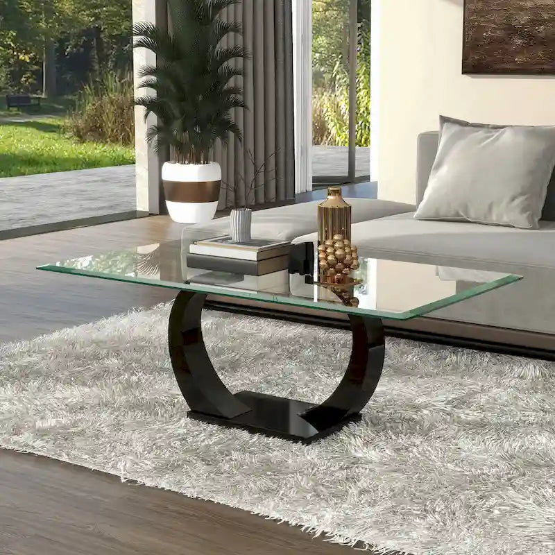 Table basse contemporaine Cres 50 pouces avec plateau en verre par