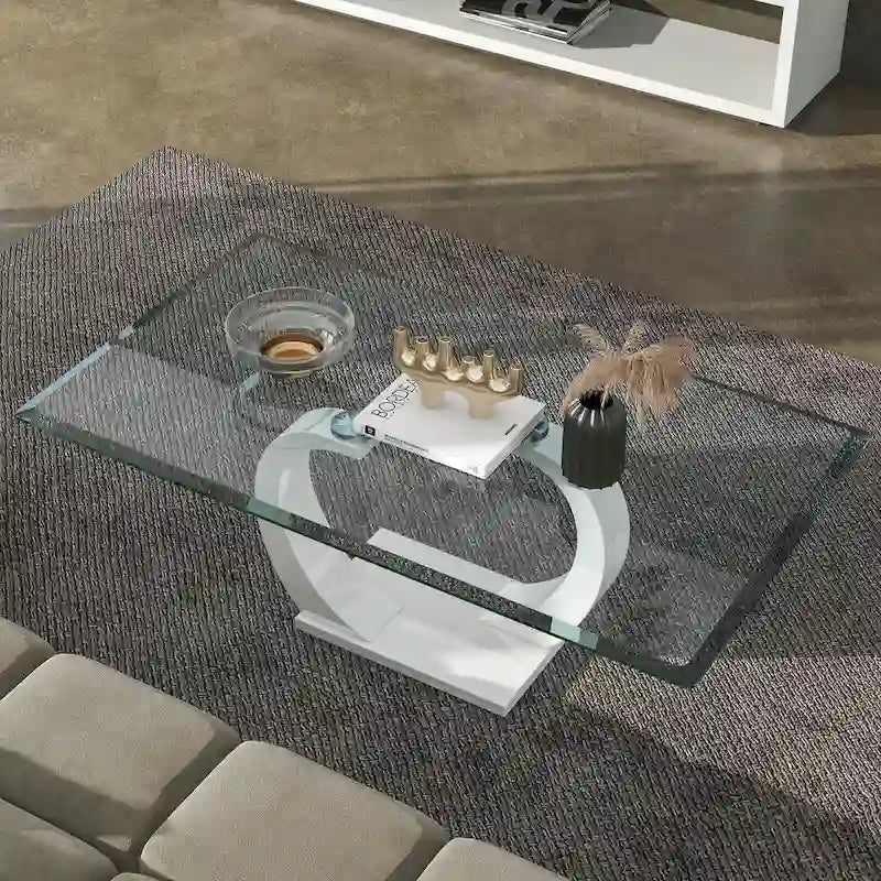 Table basse contemporaine Cres 50 pouces avec plateau en verre par