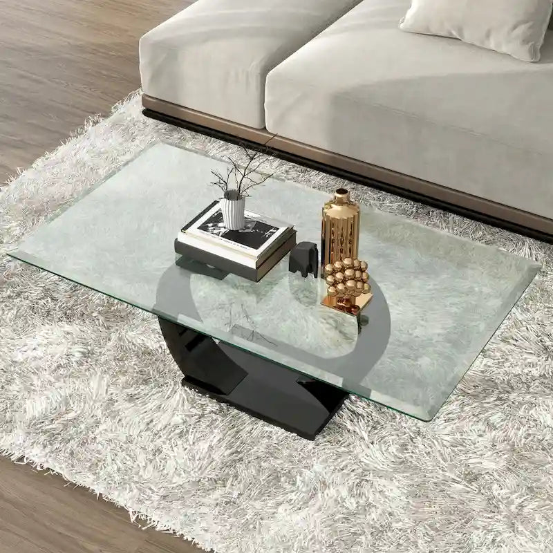 Table basse contemporaine Cres 50 pouces avec plateau en verre par