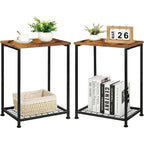 Lot de 2 petites tables d'appoint à 2 niveaux avec étagère de rangement ouverte