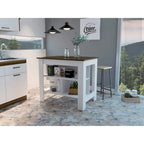 Îlot de cuisine avec quatre pieds, trois étagères