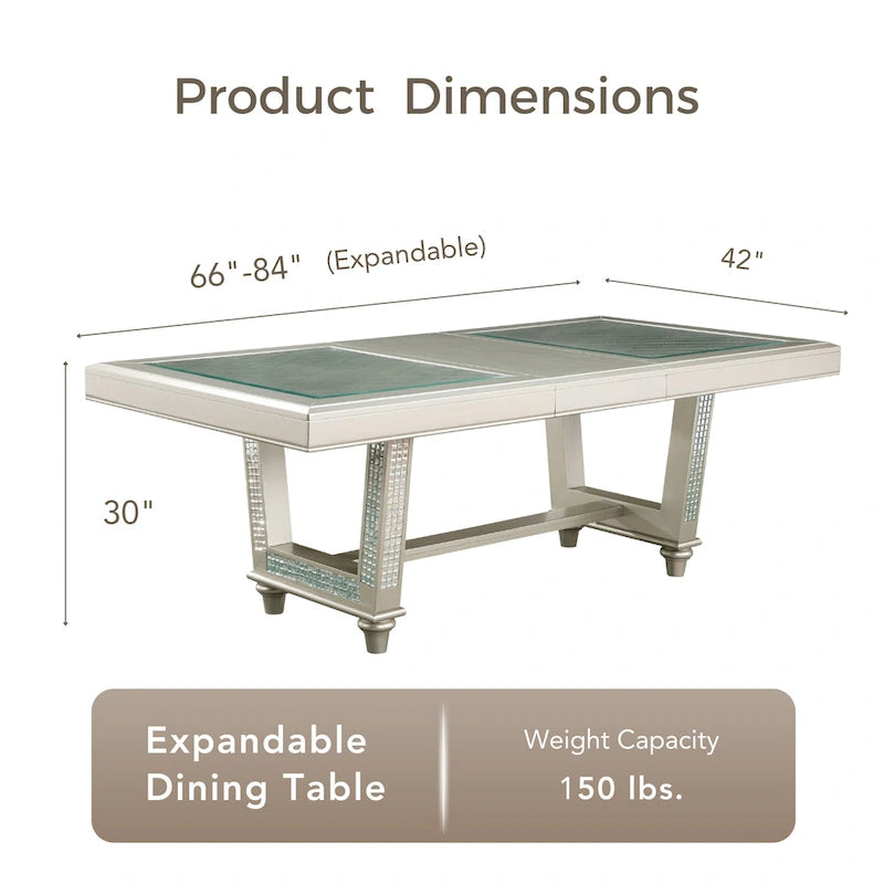 Table de salle à manger extensible Medlee Glam de 84 pouces avec rallonge