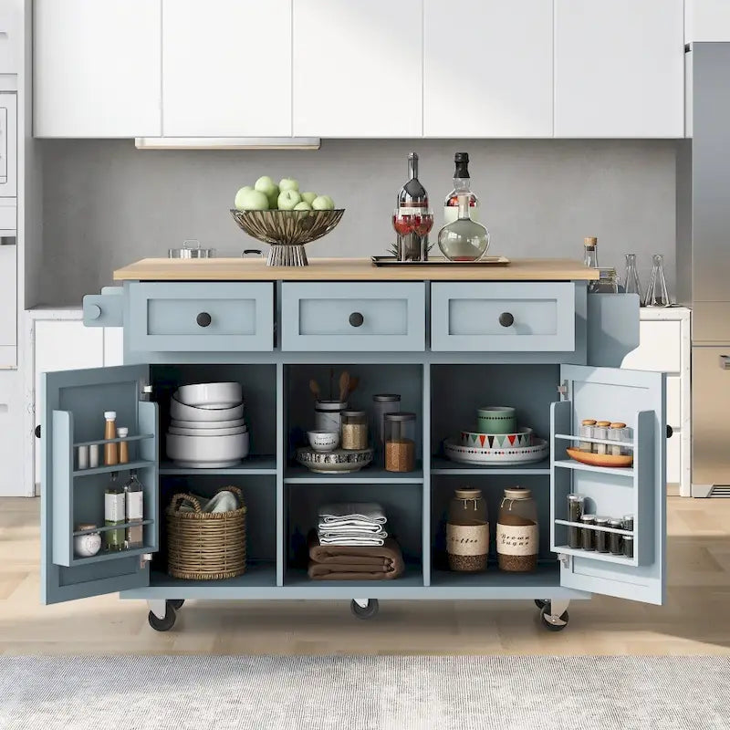 Îlot de cuisine en MDF de 53 po de largeur avec comptoir et armoire de rangement