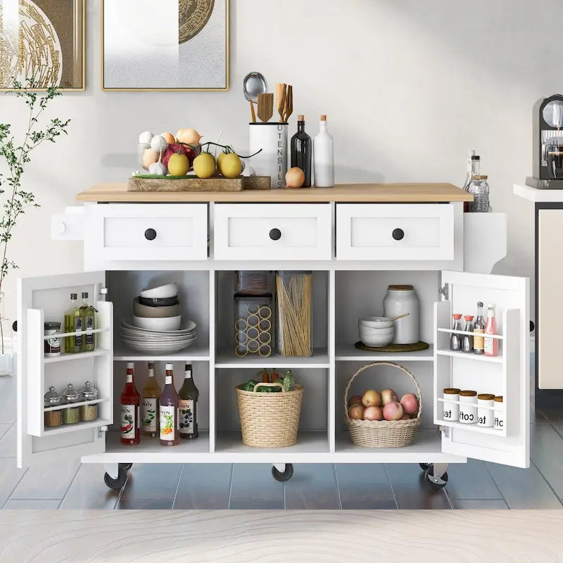 Îlot de cuisine en MDF de 53 po de largeur avec comptoir et armoire de rangement