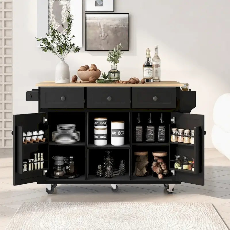 Îlot de cuisine en MDF de 53 po de largeur avec comptoir et armoire de rangement