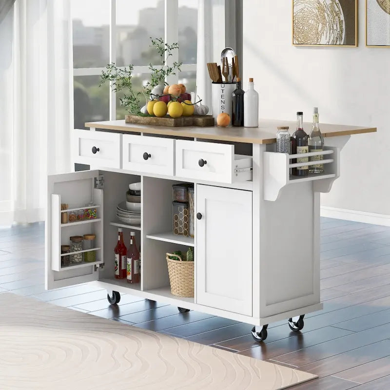 Îlot de cuisine en MDF de 53 po de largeur avec comptoir et armoire de rangement