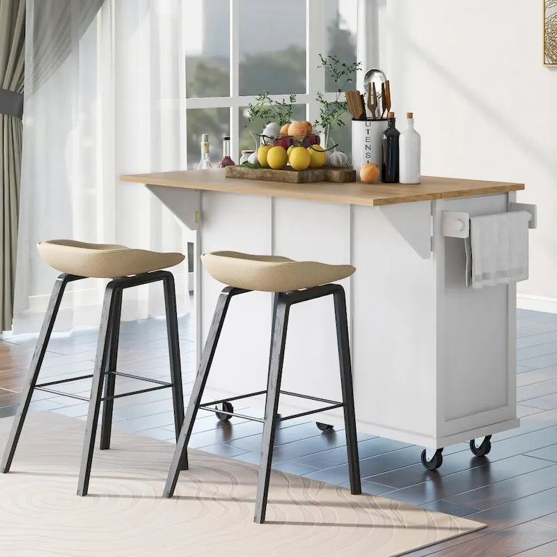 Îlot de cuisine en MDF de 53 po de largeur avec comptoir et armoire de rangement