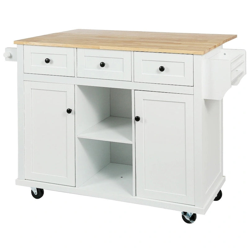 Îlot de cuisine en MDF de 53 po de largeur avec comptoir et armoire de rangement