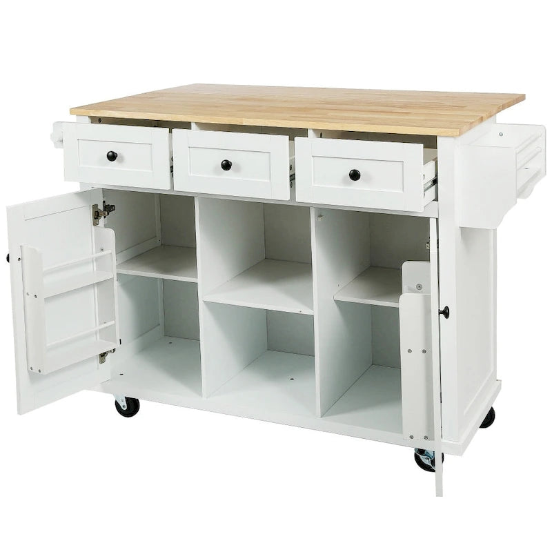 Îlot de cuisine en MDF de 53 po de largeur avec comptoir et armoire de rangement
