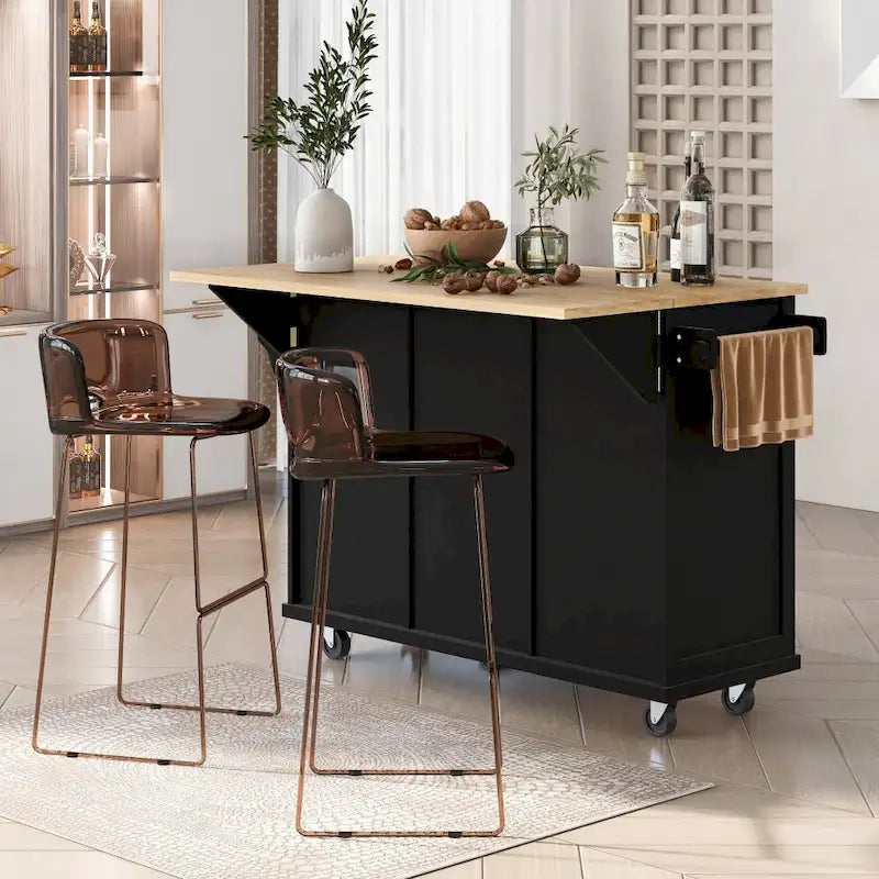 Îlot de cuisine en MDF de 53 po de largeur avec comptoir et armoire de rangement