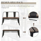 Banc de salle à manger, Banc d'entrée avec dossier, Banc de salle à manger en métal style ferme, Banc industriel du milieu du siècle pour 3 personnes, Assise en bois